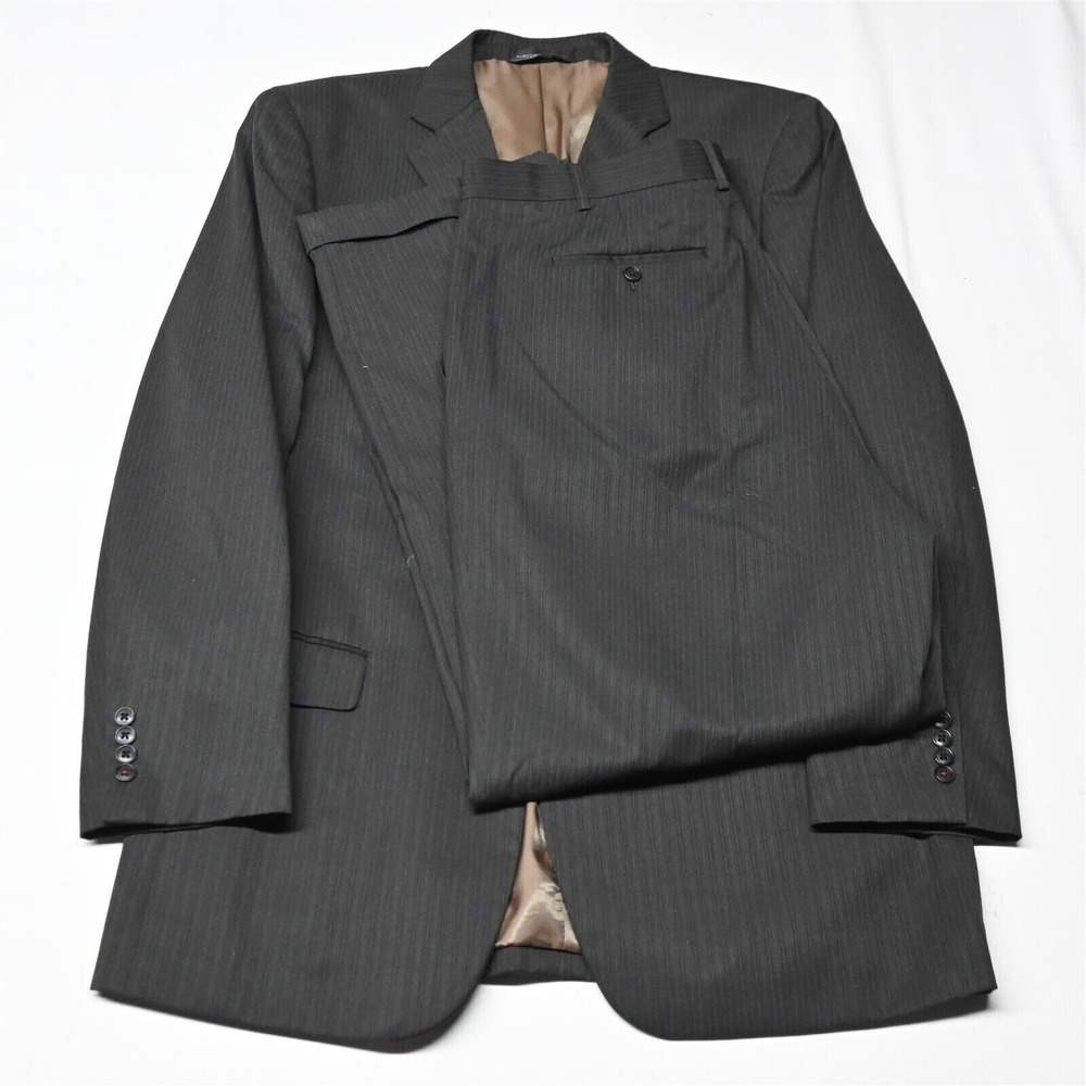 Fubu 44L 36x34 Brown Stripe Mens Sport Coat Jacket Pants Suit
